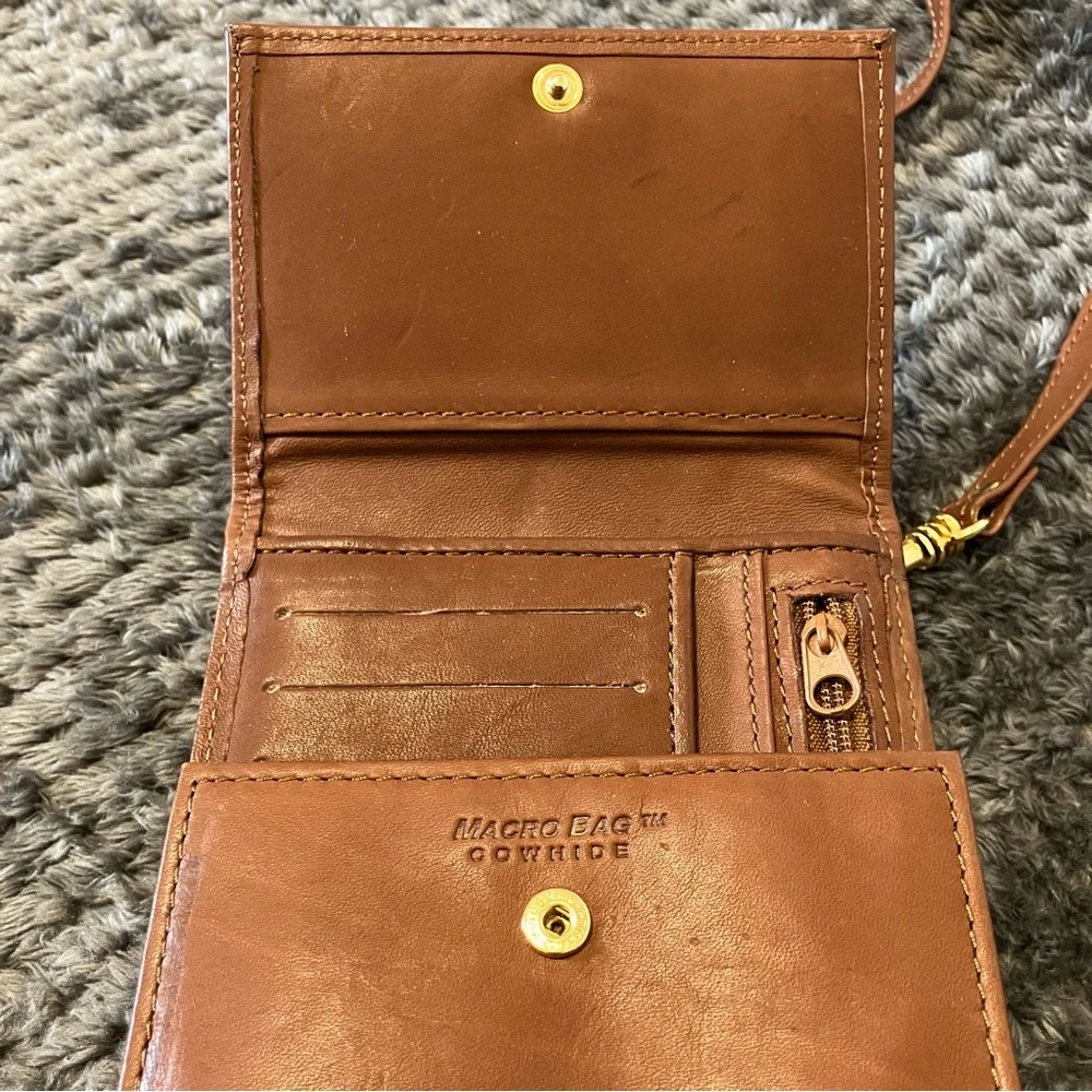 Vintage Macro Bag‎ Brown Cowhide Leather Crossbody Wallet With Adjustable Strap